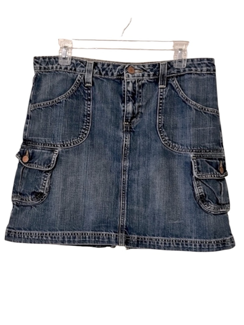 Old Navy Womens Blue Distressed Cargo Utility Denim Mini Skirt Sz 8